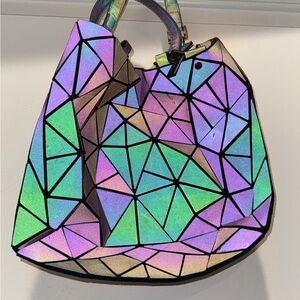 Iridescent Geometric Tote Bag - Pink Green Purple